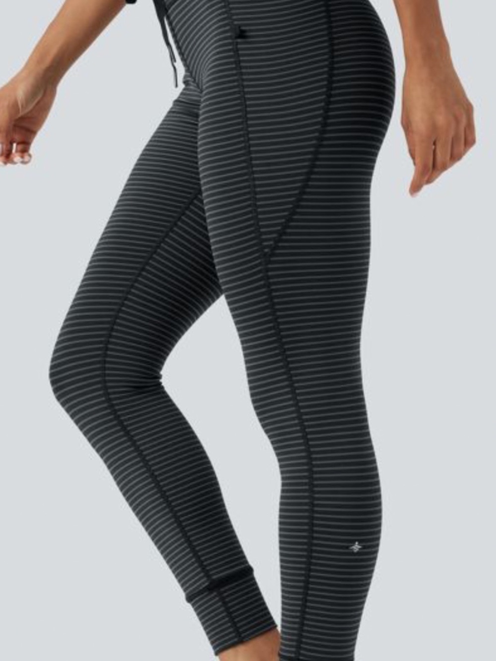 HALARA Black & Gray Striped High-Waist Leggings